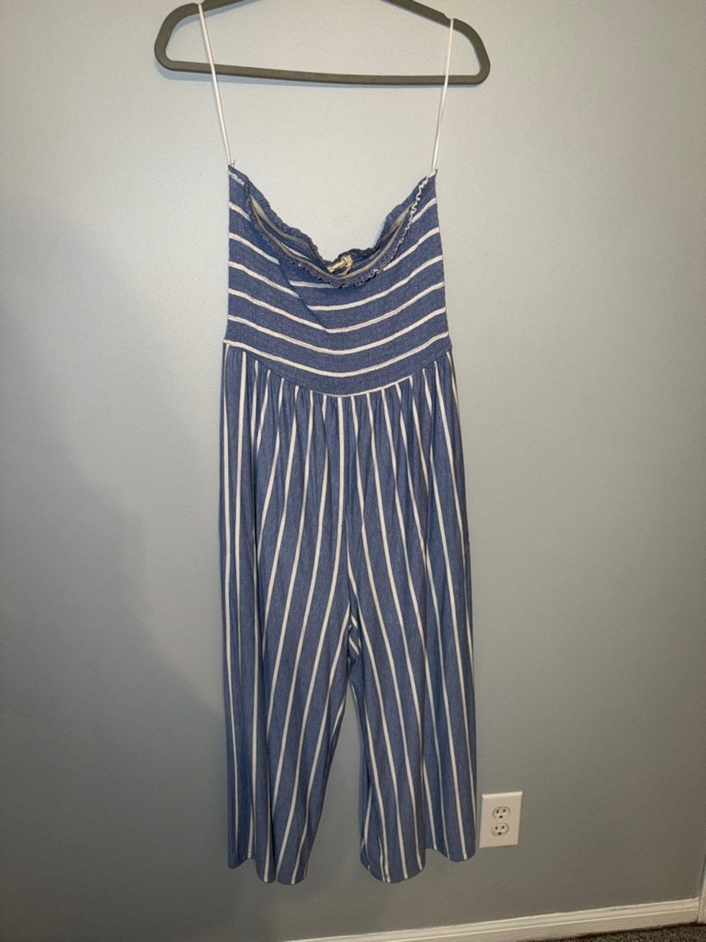 NWT Blue and White Striped Strapless Jumpsuit